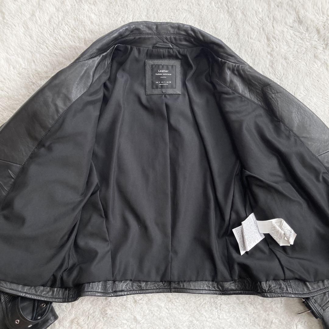 美品・サイズL✨ZARA　ダブルライダースジャケット　羊革　柔らか　ブラック