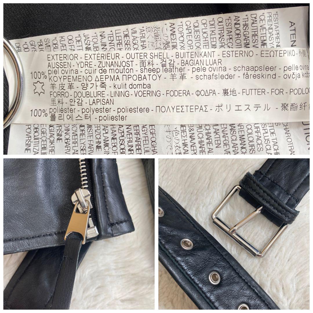 美品・サイズL✨ZARA　ダブルライダースジャケット　羊革　柔らか　ブラック