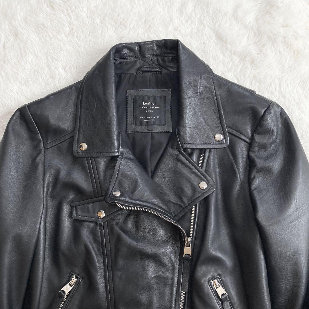 美品・サイズL✨ZARA　ダブルライダースジャケット　羊革　柔らか　ブラック