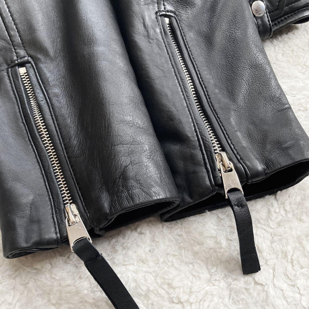 美品・サイズL✨ZARA　ダブルライダースジャケット　羊革　柔らか　ブラック