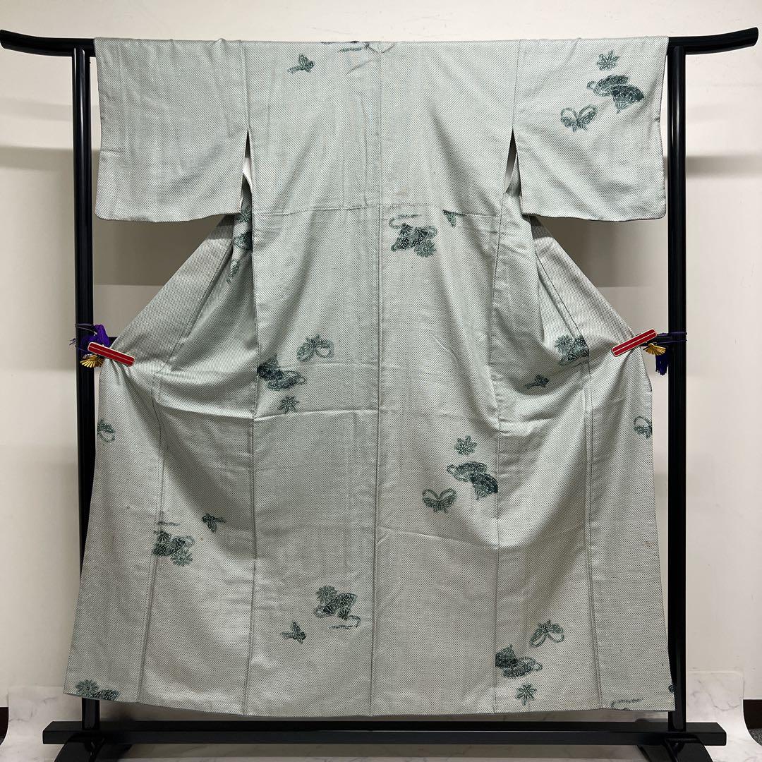 華 着物 小紋 辻ヶ花 七宝 切り嵌め調 扇 花 緑｜小紋
