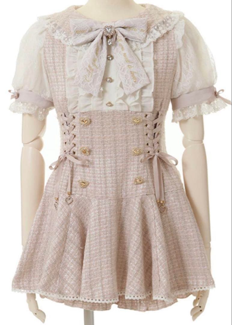 リズリサ メッセージリボンツイードセットアップ ピンク 半袖 リズリサ メッセージリボンツイードセットアップ ピンク 半袖