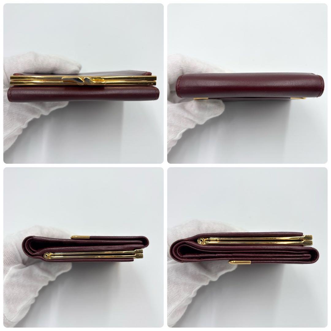 美品 カルティエ がま口 財布 コンパクト ゴールド金具 3つ折り レザー ロゴ 美品 カルティエ がま口 財布 コンパクト ゴールド金具 3つ折り