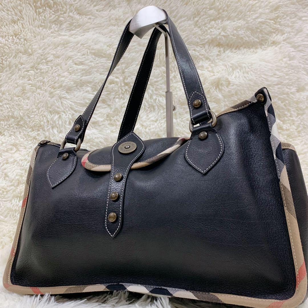 Burberry バーバリー レザー チェック トートバッグ ハンドバッグ