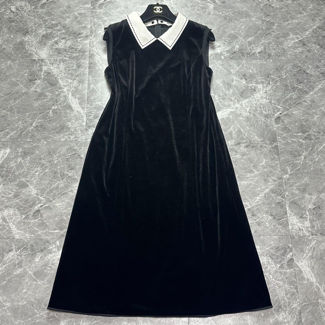 現行♡美品　フォクシー　ベルベット　ワンピース　白襟　ノースリーブ　黒　38