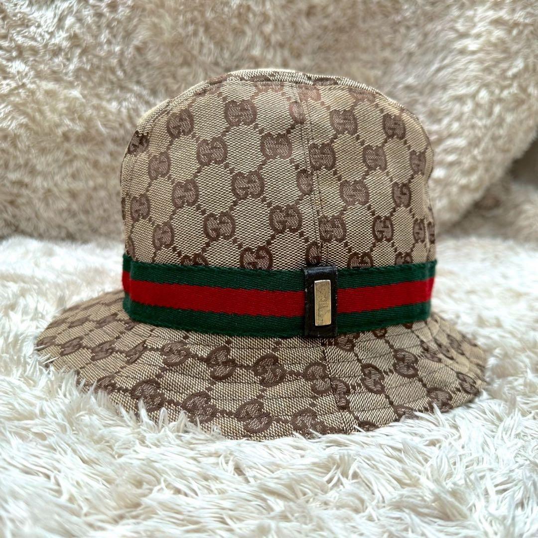 グッチ 帽子 バケットハット ベージュ キャンバス シェリーラインGUCCI