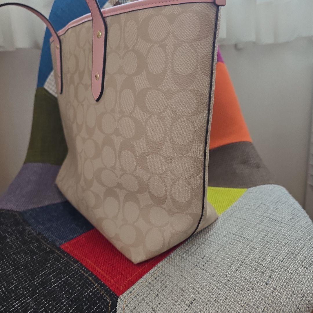 COACH ベージュ ピンク トートバッグ
