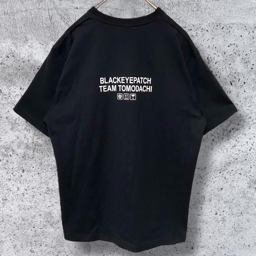 【新品・ステッカー付】ブラックアイパッチ×チーム友達 取扱注意 Tシャツ 黒 L