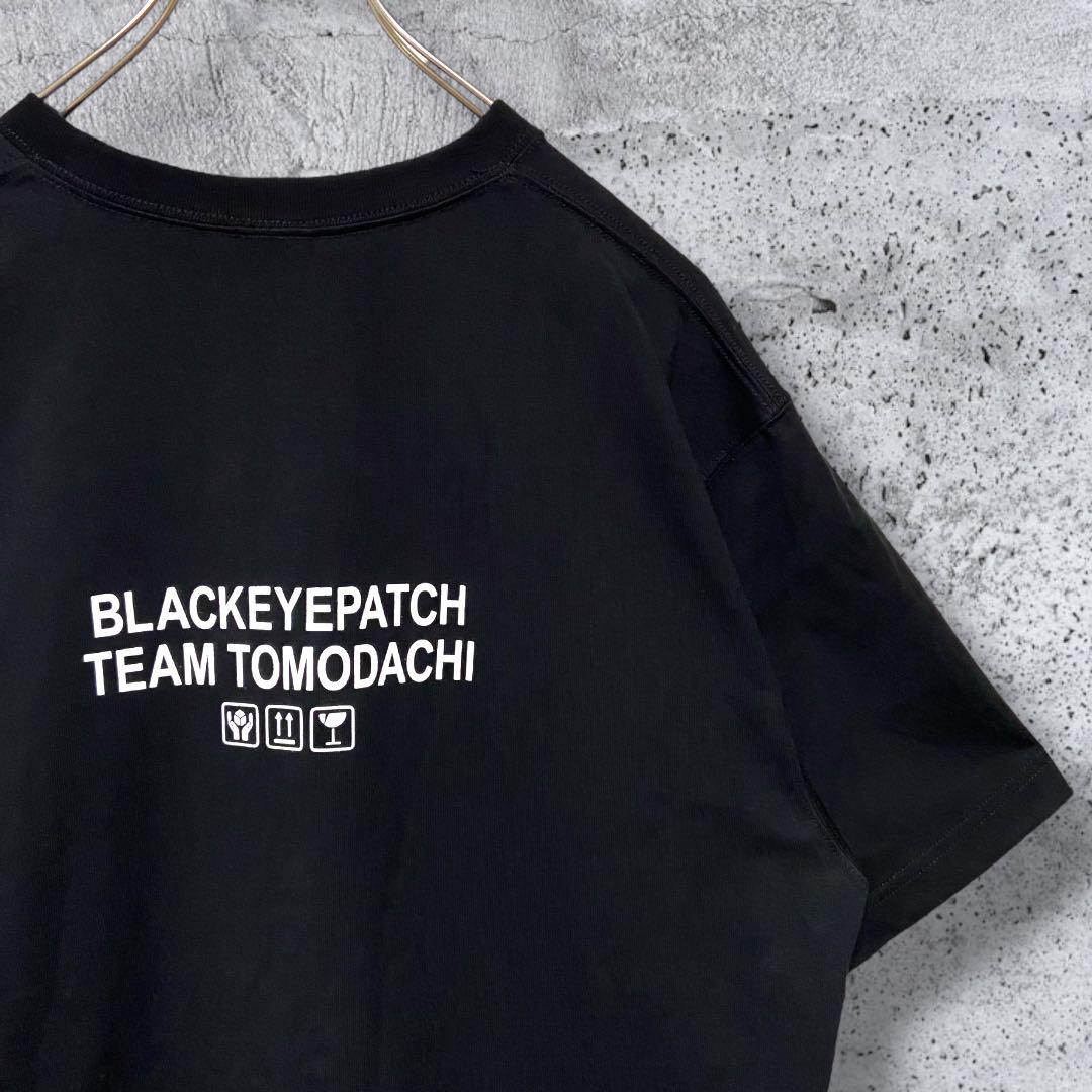 【新品・ステッカー付】ブラックアイパッチ×チーム友達 取扱注意 Tシャツ 黒 L