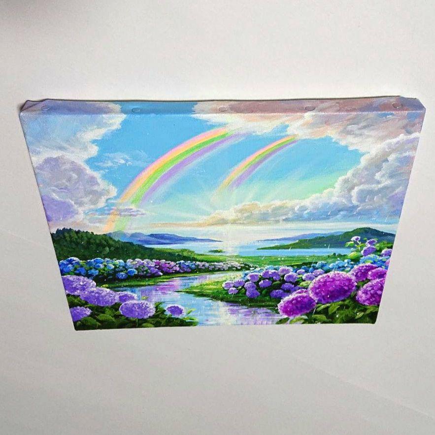 【雨上がりの紫陽花】アクリル画 F3 風景画 絵画