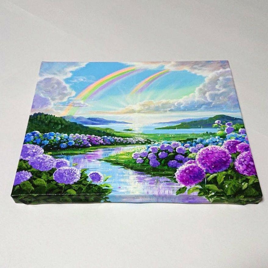 【雨上がりの紫陽花】アクリル画 F3 風景画 絵画