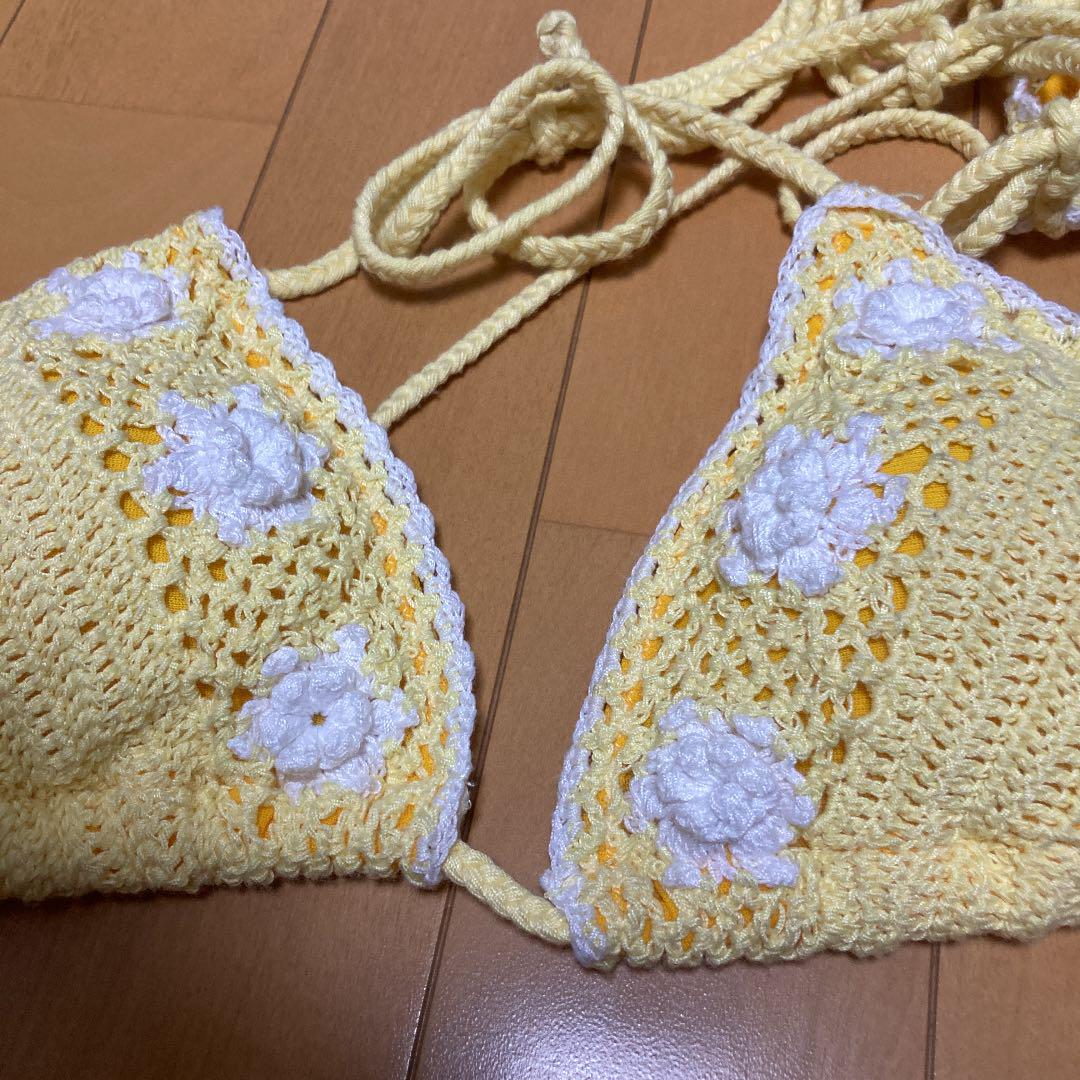 新品アルバローザ かぎ編み ニット水着 三角ビキニ イエロー 花柄刺繍 9号 - メルカリ 新品アルバローザ かぎ編み ニット水着 三角ビキニ イエロー 花柄刺繍 9号 - メルカリ