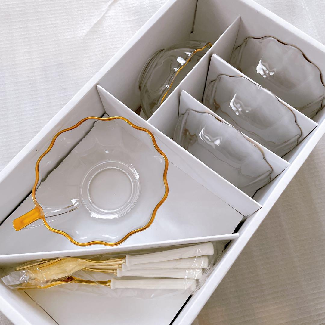 ✨️美品✨️ガラスカップセット 波型金色装飾 ゴールド ゴージャス