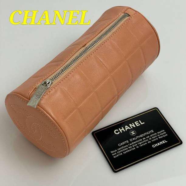 CHANEL ポーチ レザー BRW チョコバー CCマーク