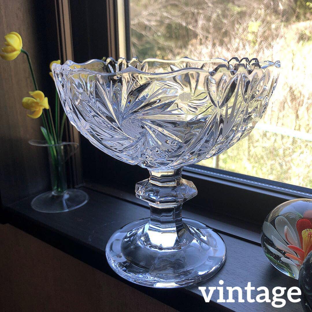vintage＊昭和レトロ＊キラキラ模様＊脚付きガラスボウル＊フルーツスタンド