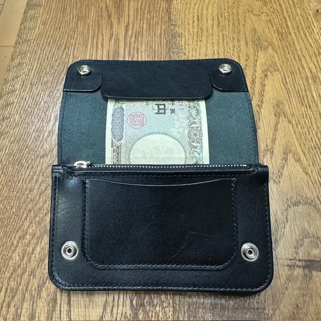 ミドルトラッカーウォレット　栃木レザーブラック　シルバー　フタ裏カード収納有り ミドルトラッカーウォレット 栃木レザーブラック シルバー フタ