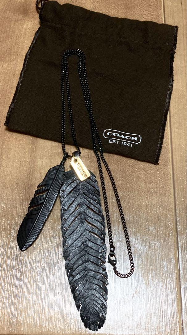 【未使用保管品】coach コーチ　ロングネックレス　ブラック羽根