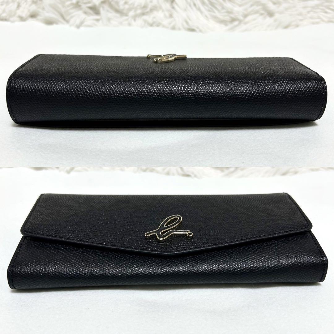 極美品 アニエスベー フラップ bロゴ 長財布 ロングウォレット ブラック 本革