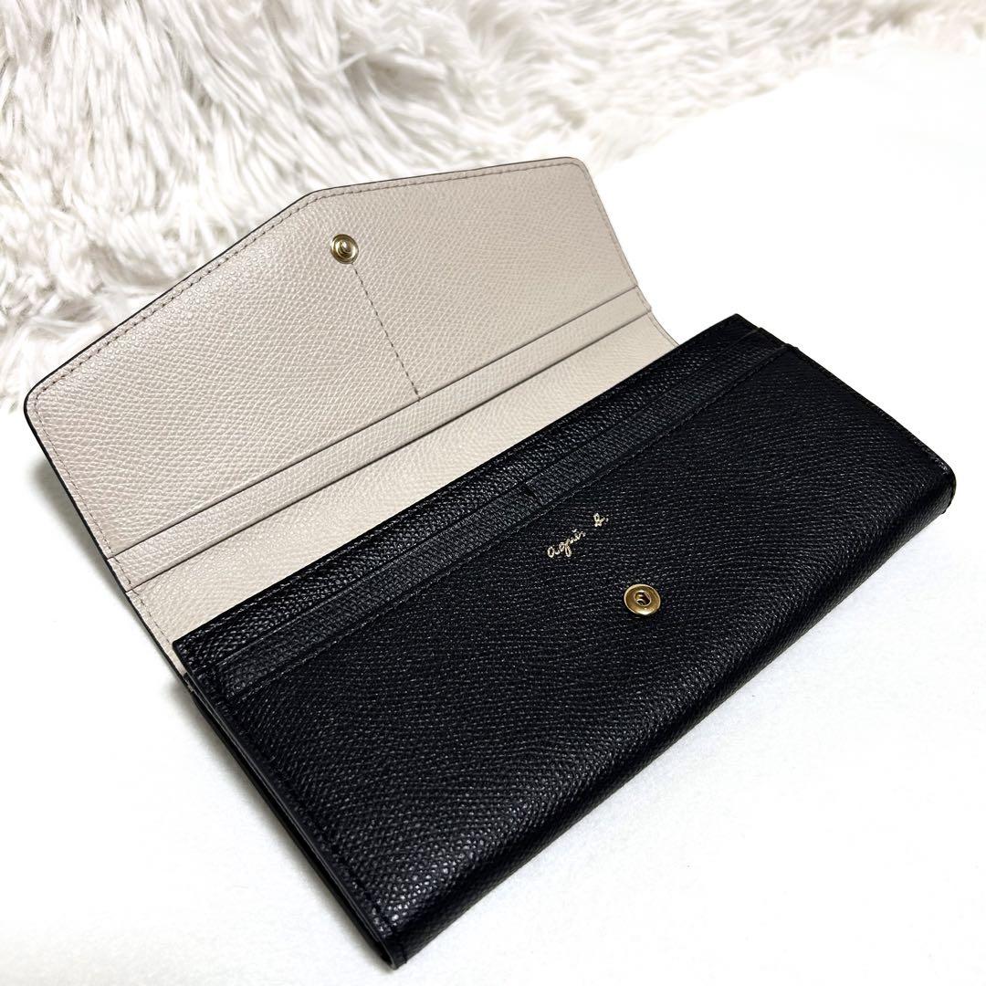 極美品 アニエスベー フラップ bロゴ 長財布 ロングウォレット ブラック 本革