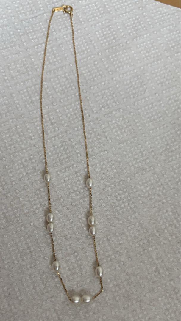 タサキK18ネックレス　ゴールド　パール10P シンプル　ステーションネックレス