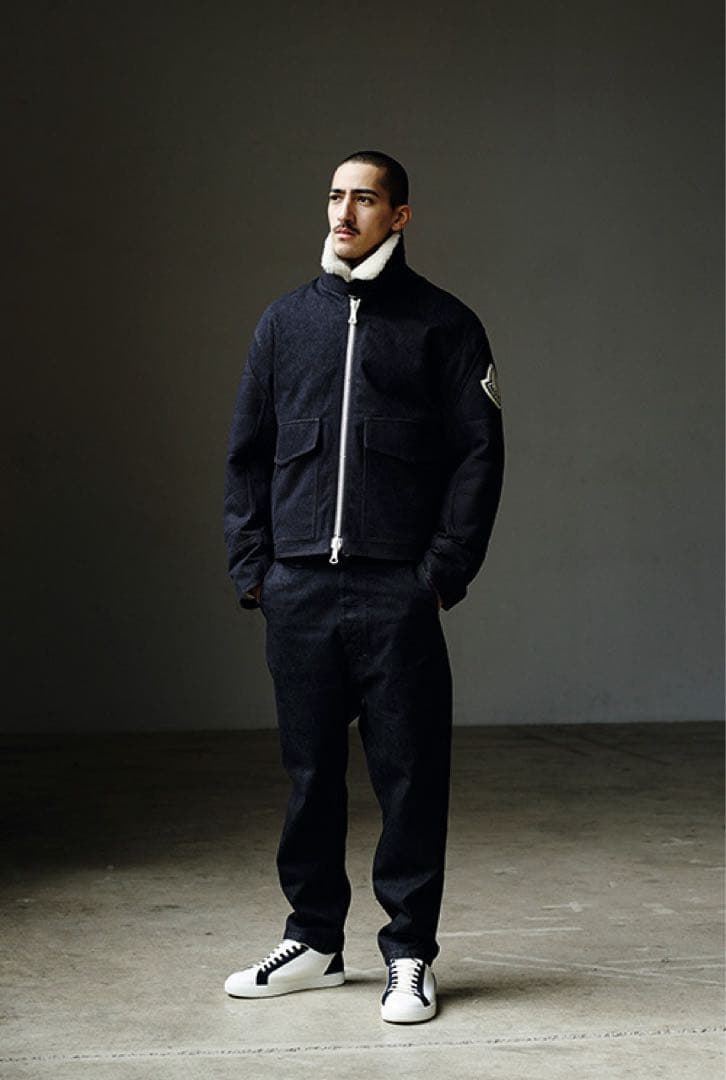 MONCLER AMI コラボ デニム ダウンジャケット 襟ムートン 2L MONCLER