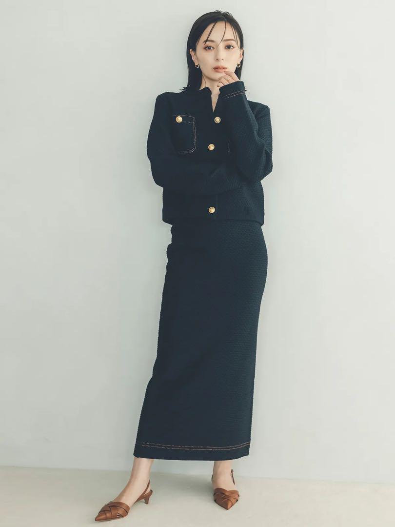 【新品】anuans ノーカラーニットジャケット(black)