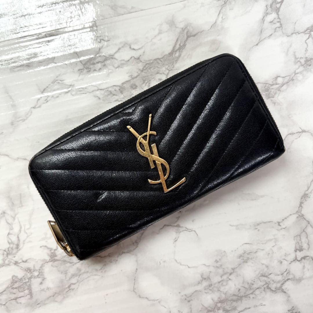 Yves saint Laurent YSLロゴ ラウンドファスナー 長財布 - メルカリ