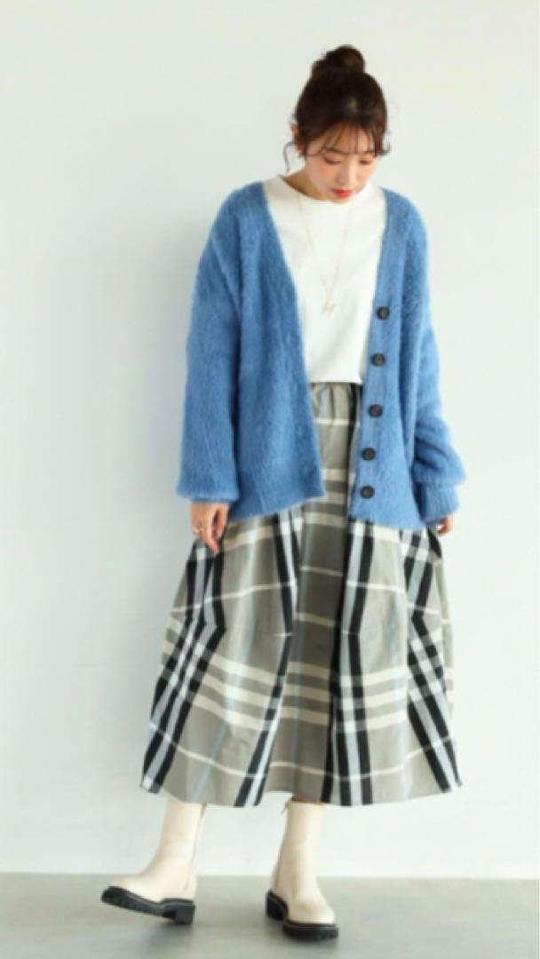 新品︎【Vin】ヴァン ライトグレー チェックタフタスカート 定価14000円 M