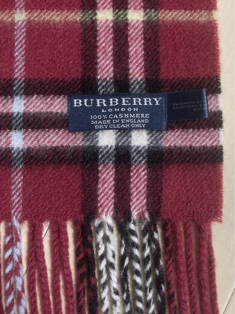 BURBERRY LONDONマフラー ノバチェック レッド系 カシミヤ100% BURBERRYカシミヤ100%マフラー ノバチェック赤 21cm×131cm在