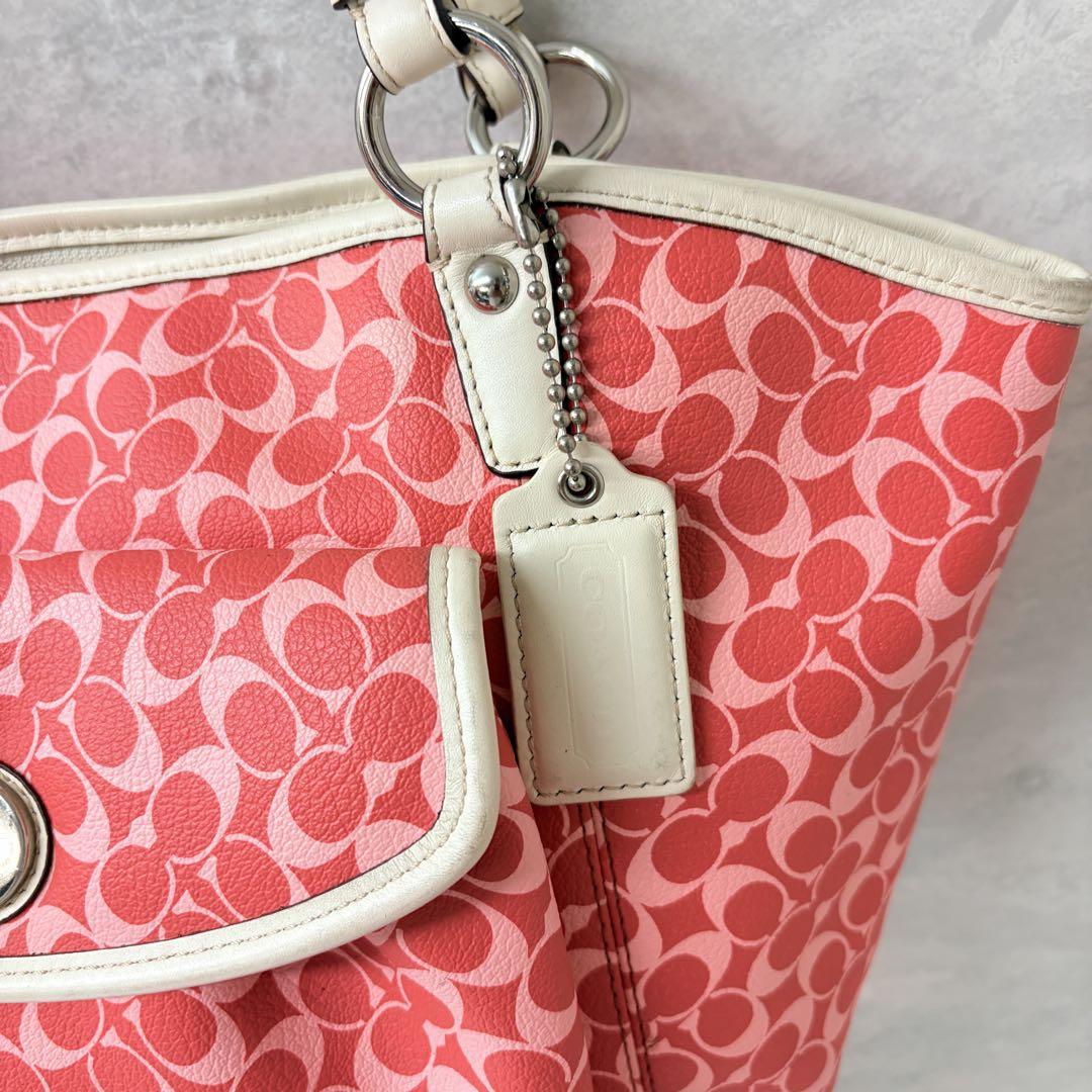 美品 COACH コーチ シグネチャー トートバッグ PVC レッド系