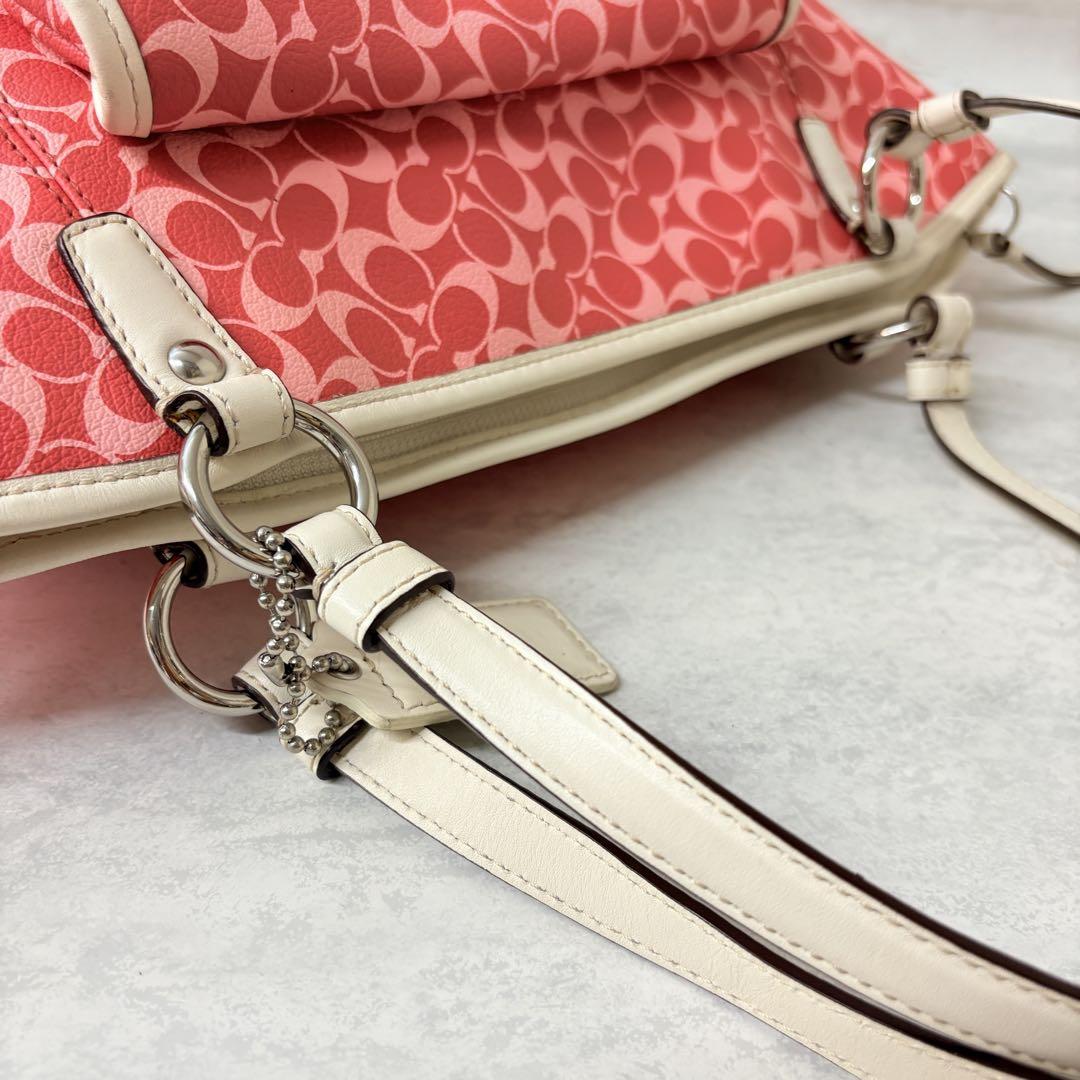 美品 COACH コーチ シグネチャー トートバッグ PVC レッド系