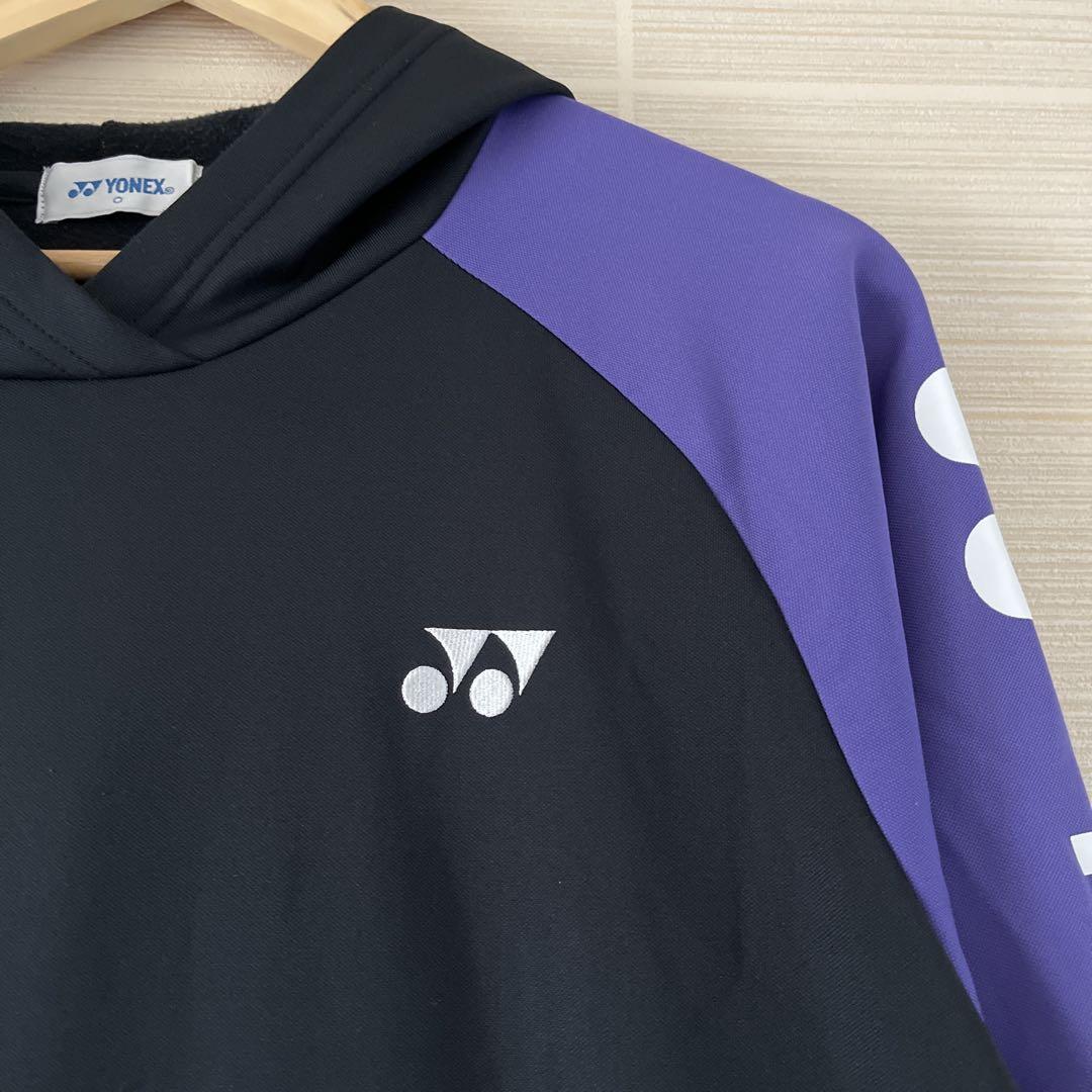 YONEX フード付きジップアップ L 黒/紫 YONEX パーカー フード付きウォームアップウェア 黒/紫オン