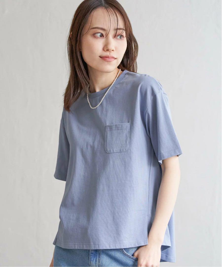 ブルー 半袖 Tシャツ ポケット付き