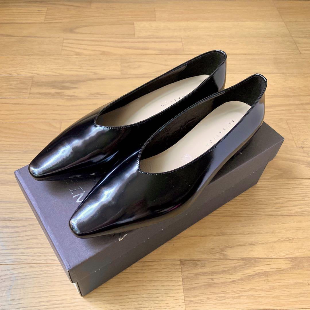 新品 イタリア製 エストネーション 黒 37 レザー パンプス / ペリーコ 靴