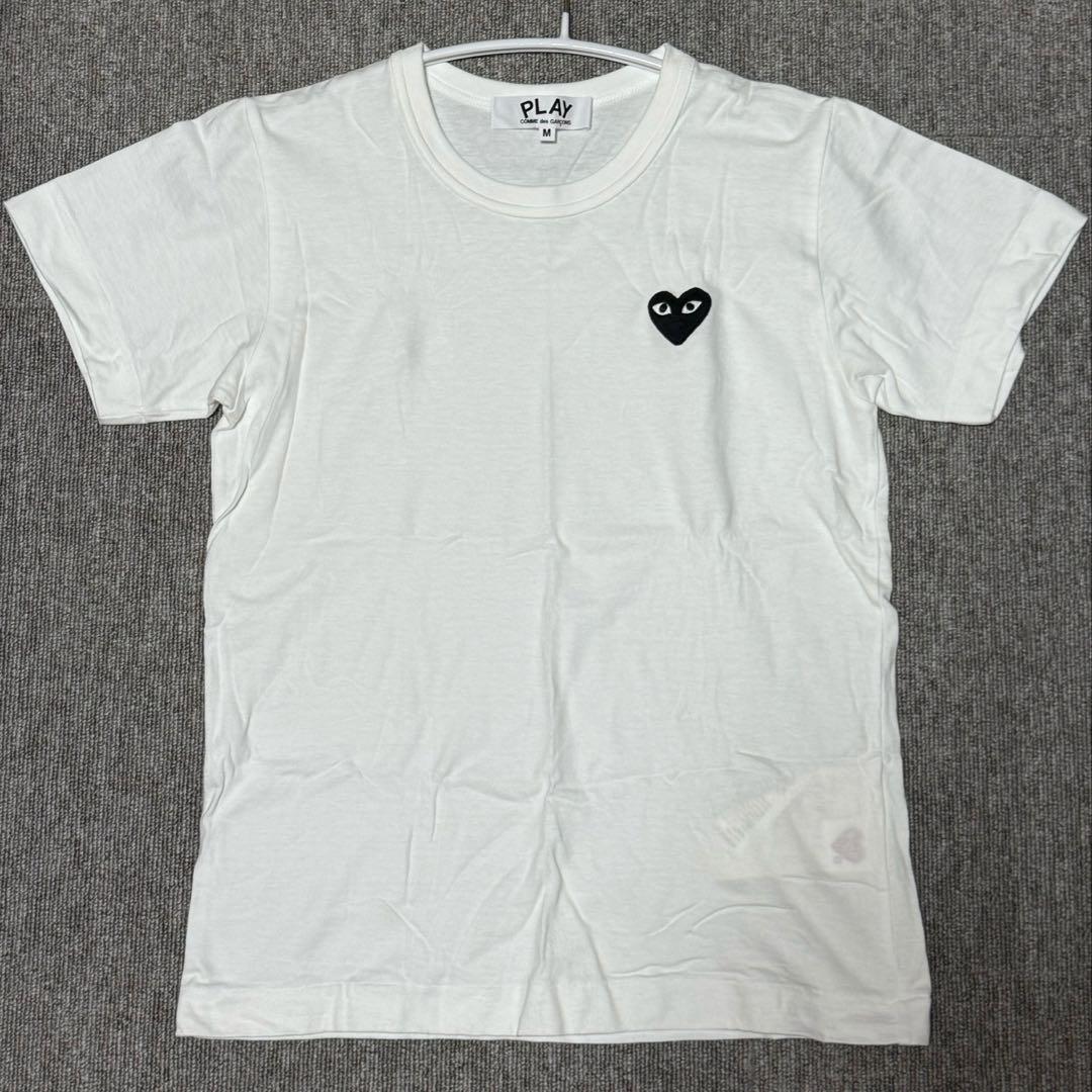 コムデギャルソン ハートTシャツ ホワイト Mサイズ ブラックハート 刺繍