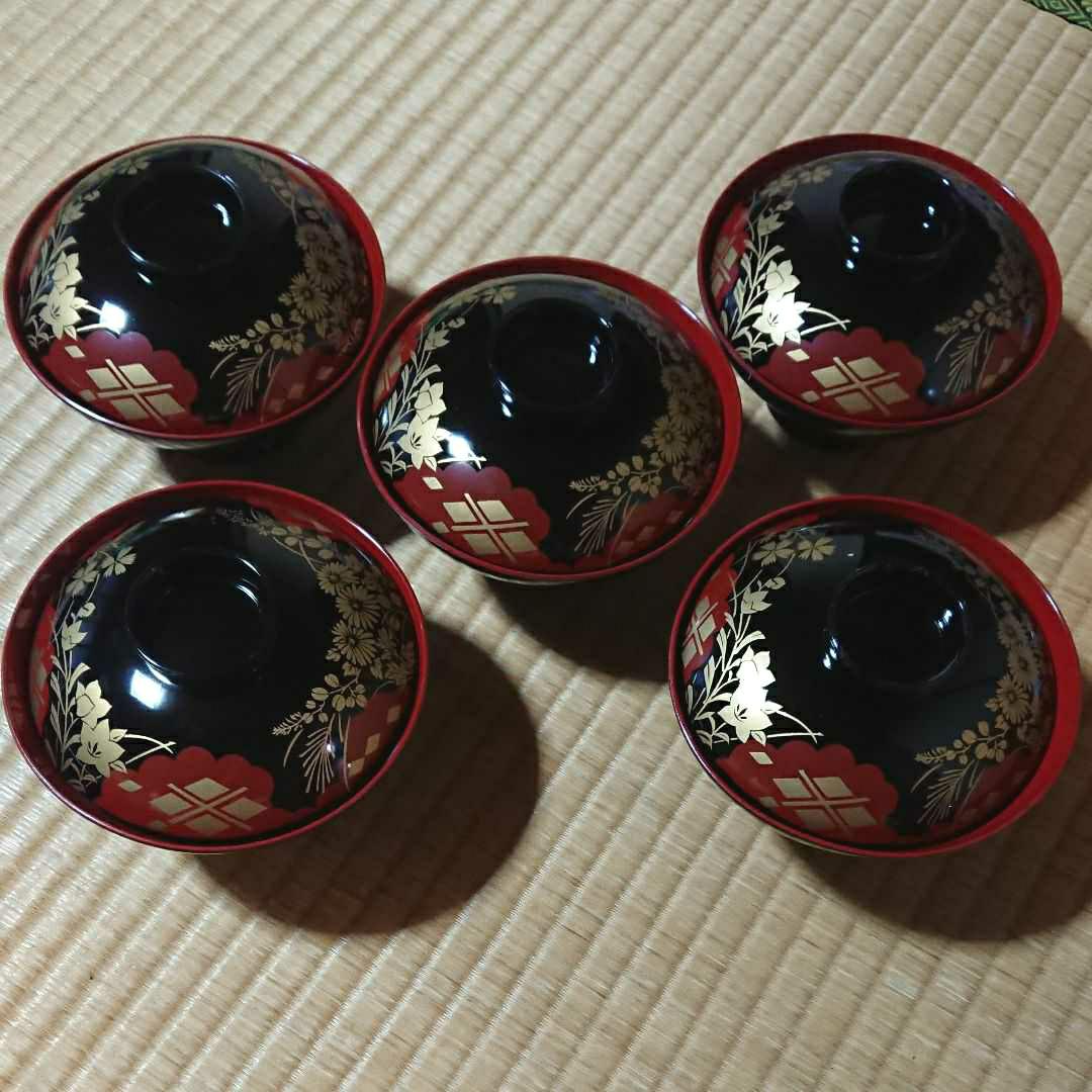 高級漆器 加賀山中塗 汁椀５つセット