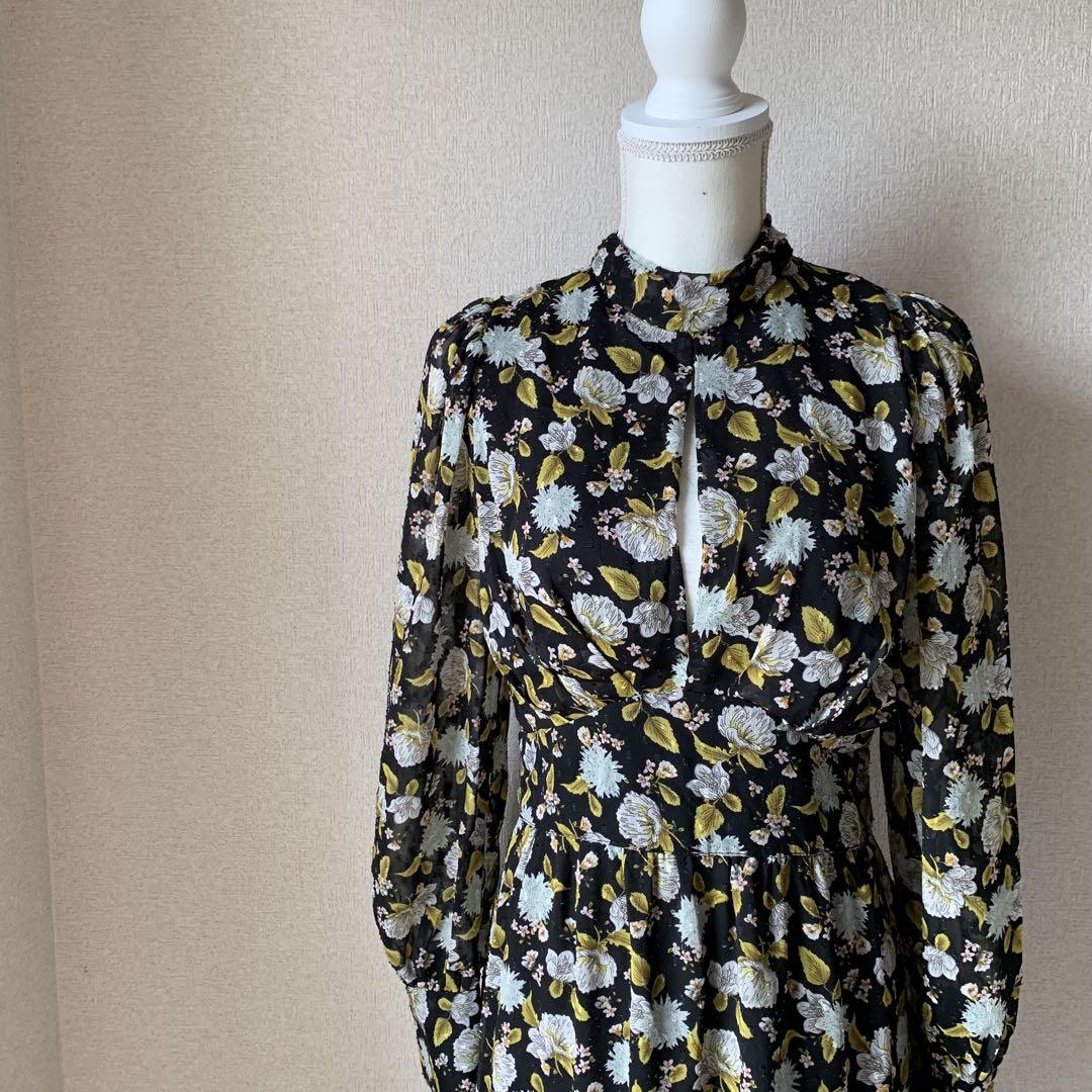 ZARA ザラ　花柄　ジャガードドット　ロングワンピース　マキシ丈　M 花柄