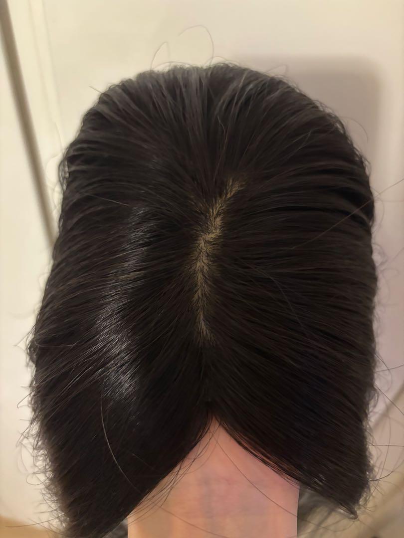 高級レミー人毛　ヘアピース 広範囲リアルスキン　つむじカバー 40ｃｍ　黒色 人毛100% 高級ヘアピース 広範囲カバー 14×16 つむじカバー 部分