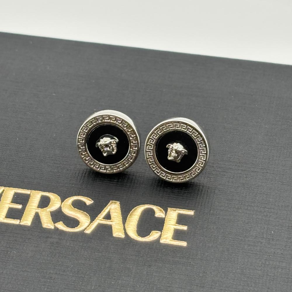 未使用級　VERSACE メデューサ グレカ ピアス シルバー　エナメル