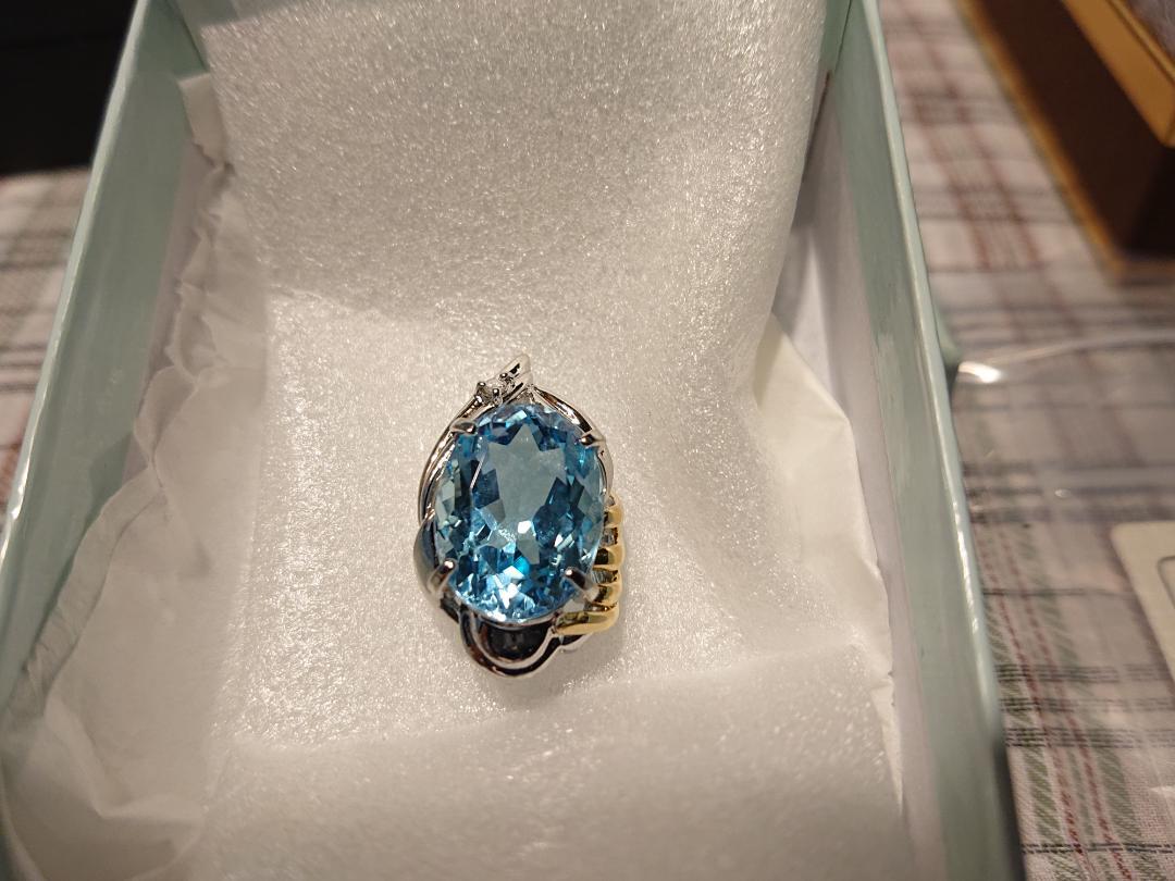 天然ブルートパーズ　10ct　天然ダイアモンド　SILVER 　K18　刻印