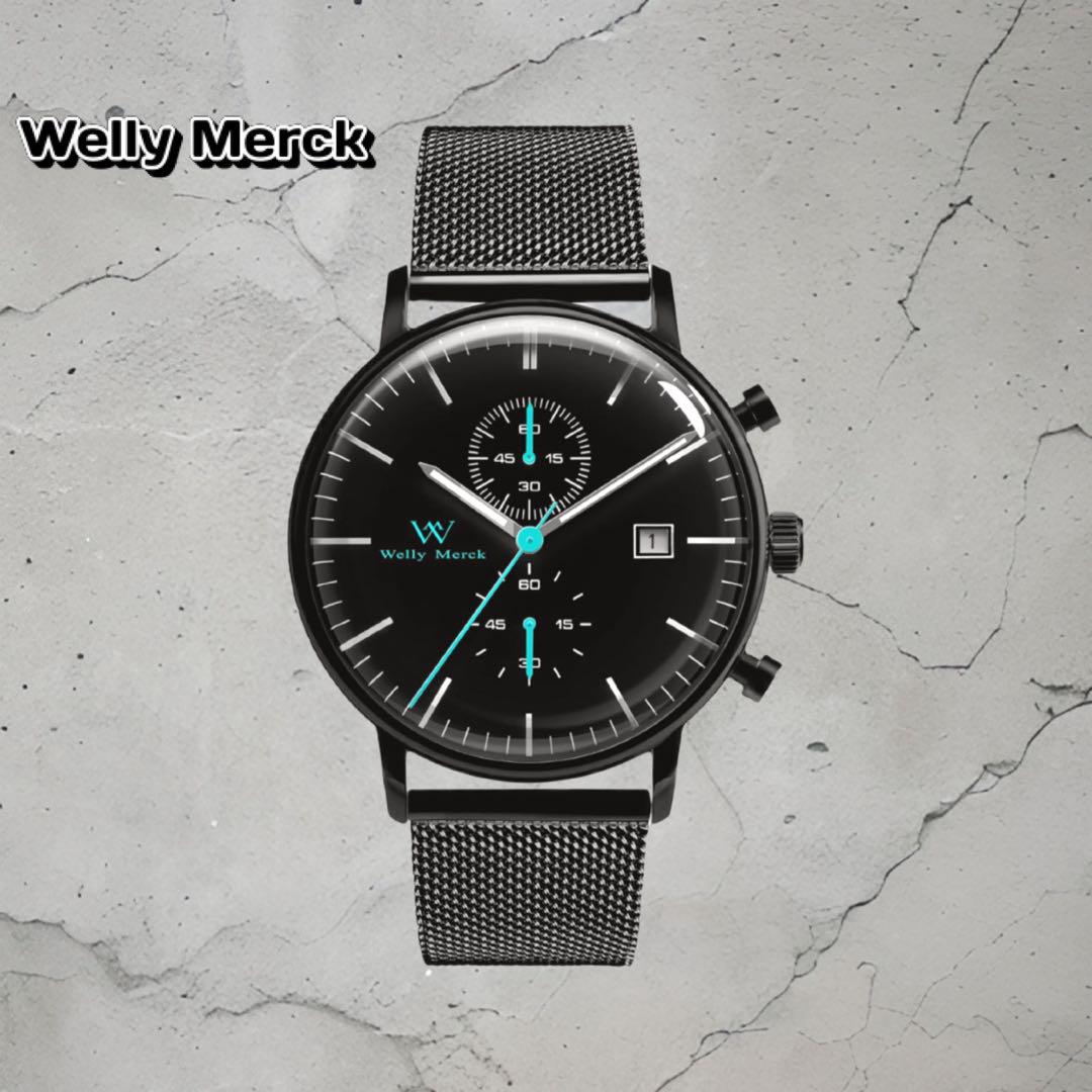 Welly Merck クロノグラフ腕時計 黒　メッシュベルト