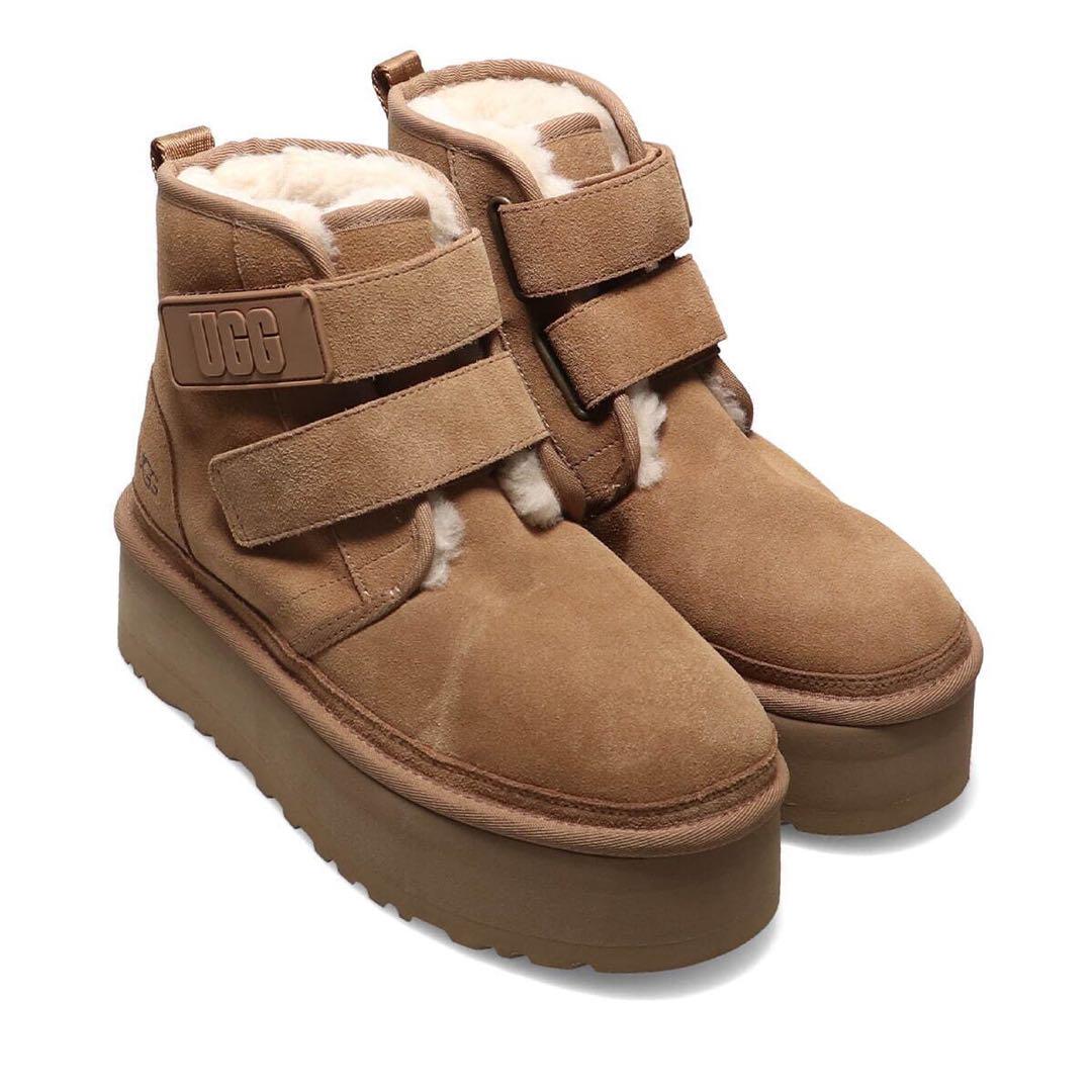 新品未使用　UGG プラットフォーム　厚底ブーツ　ムートン　ブラウン　ベージュ