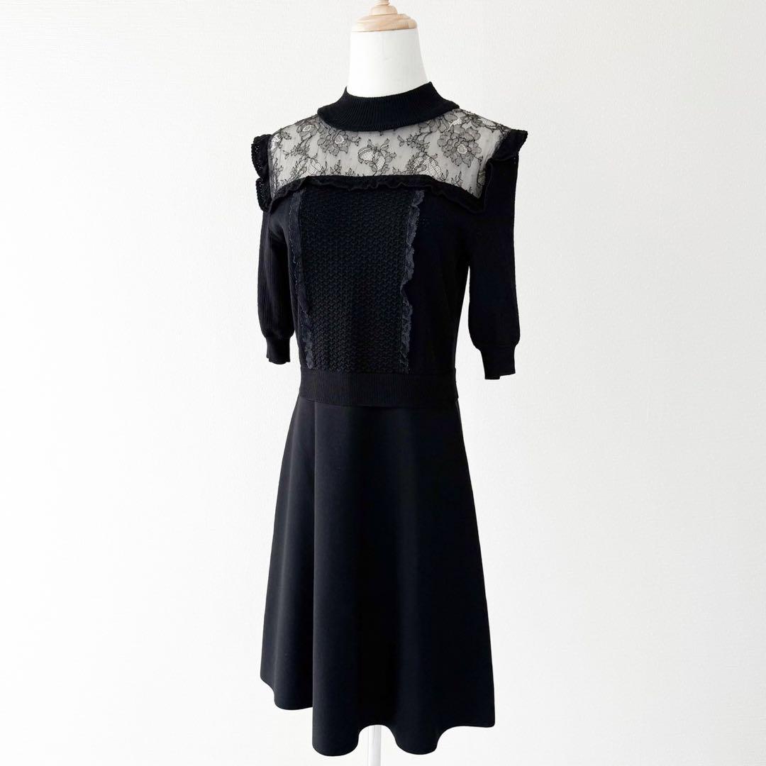 VALENTINO 最高級ライン 膝丈Aラインワンピース 花柄レース×フリル L
