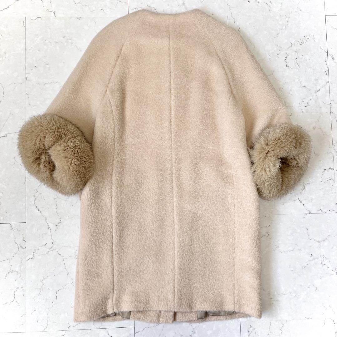 エムフィル 美品 アルパカ ウール フォックスファーシャギー ノーカラー コート