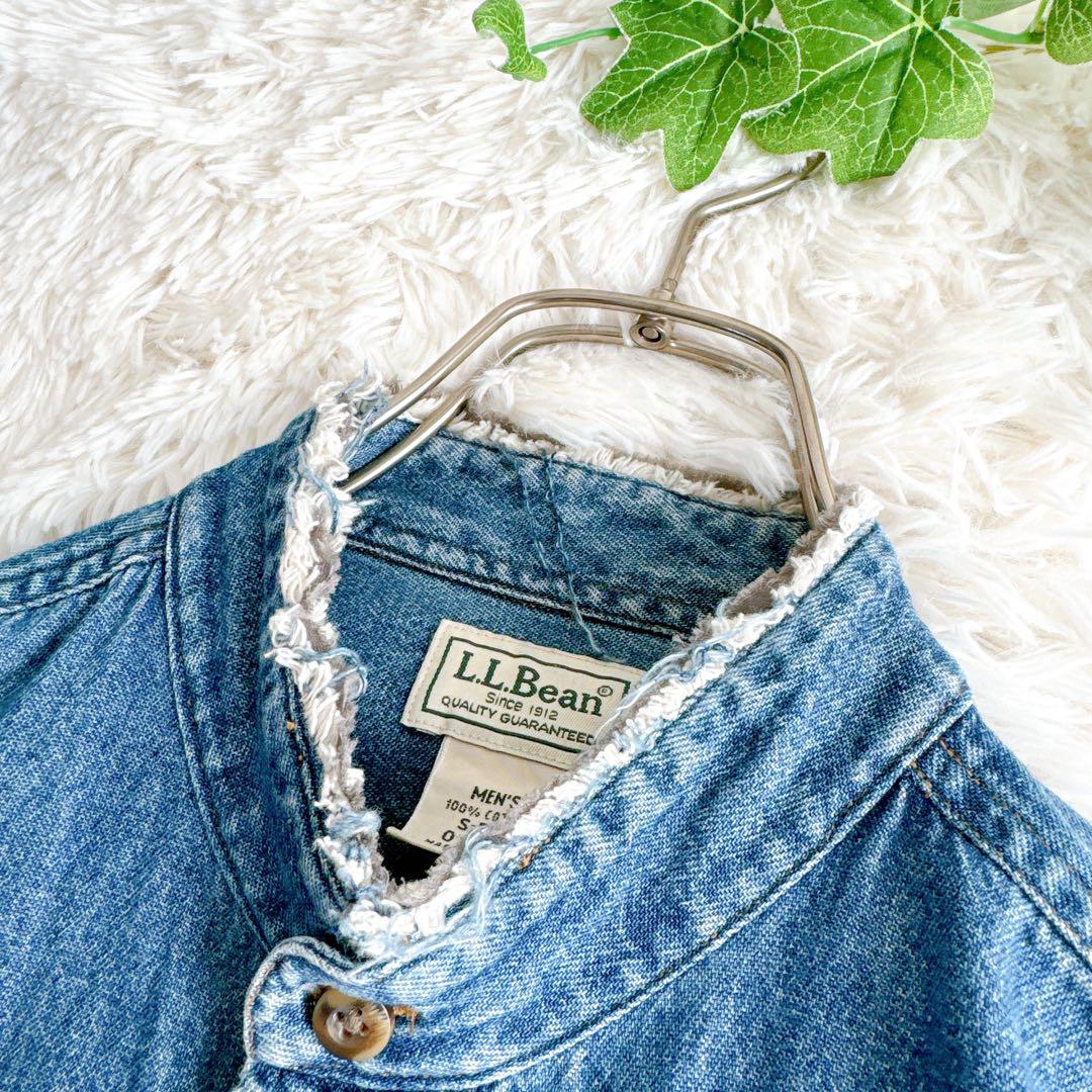 【L.L.Bean/エルエルビーン】 デニムシャツ　インディゴブルー　カットオフ