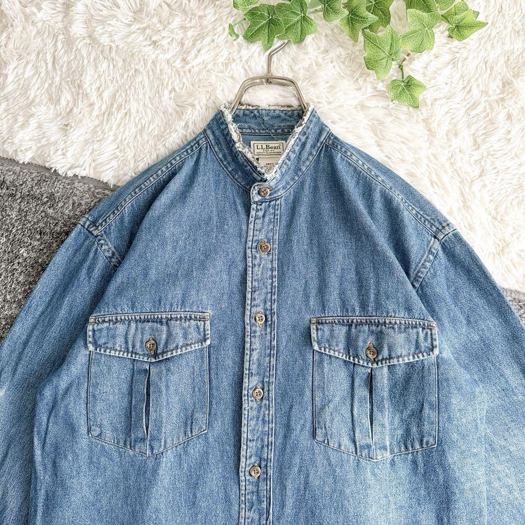 【L.L.Bean/エルエルビーン】 デニムシャツ　インディゴブルー　カットオフ