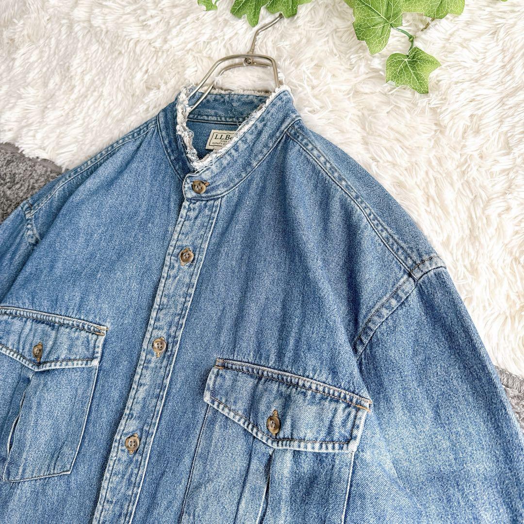 【L.L.Bean/エルエルビーン】 デニムシャツ　インディゴブルー　カットオフ