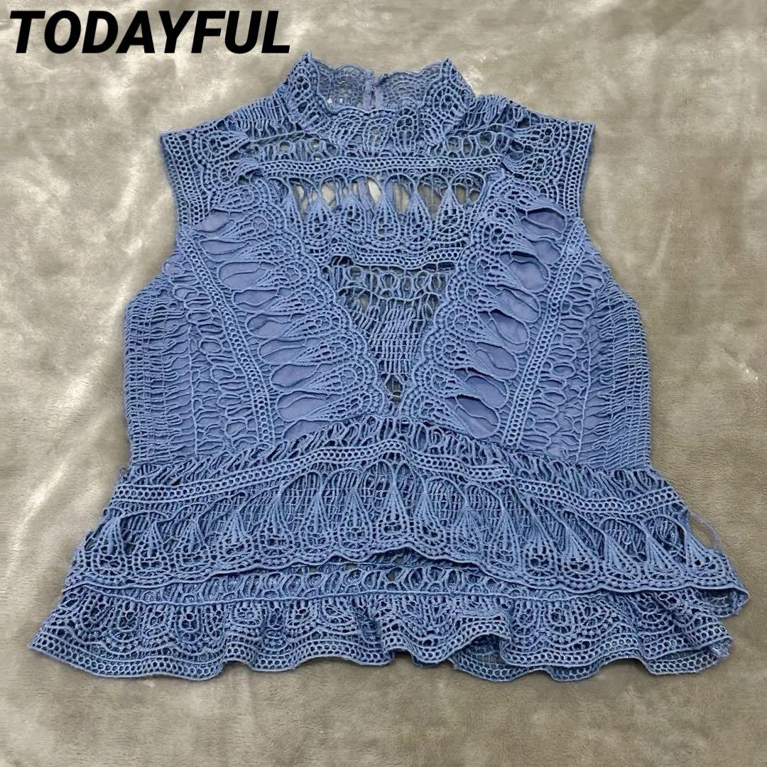 TODAYFUL トゥデイフル ケミカルレーストップス ノースリーブ ブルー
