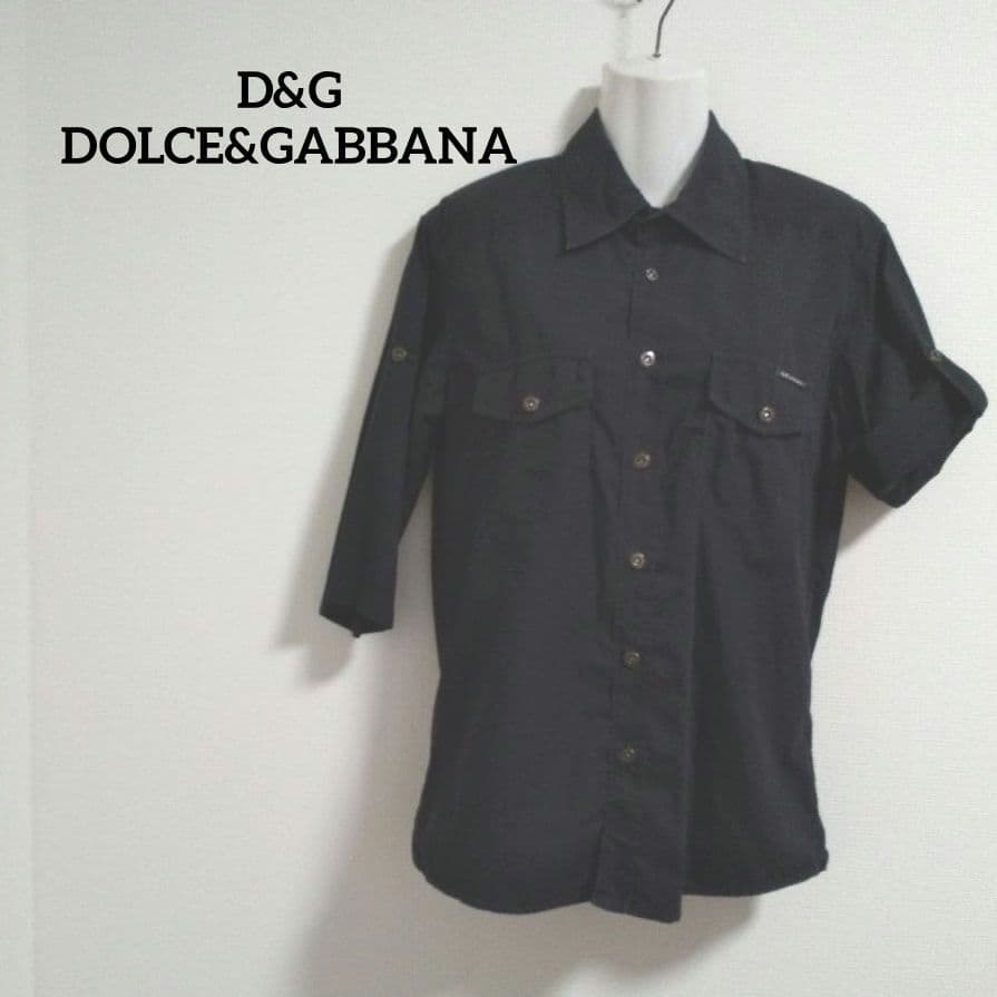 ky246 D G 五分袖シャツ Sサイズ 黒系S D G Dolce&Gabbana