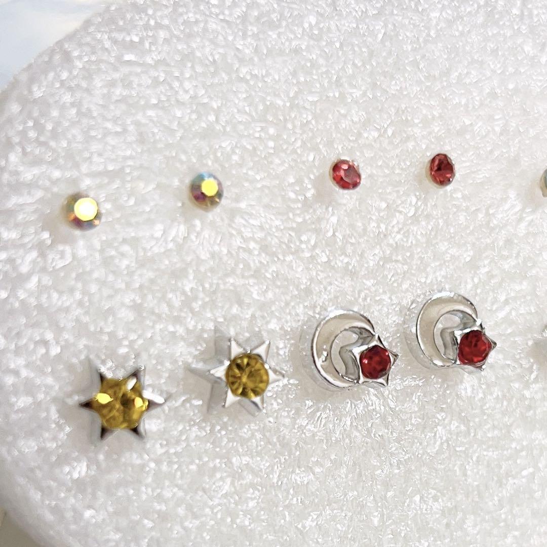 F55】樹脂ピアス6ペア☆小粒！シルバーカラー＆カラフルライン